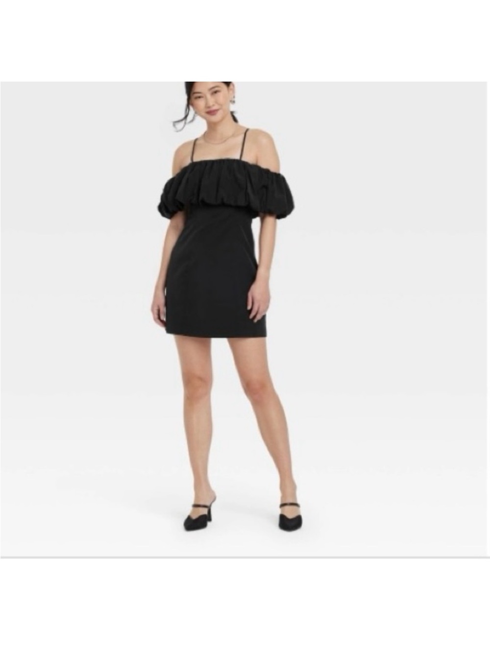 A New Day Black Puff-Sleeve Mini Dress - Women